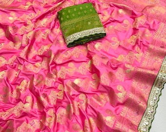 Rani Pink Dola Seide Saree, Zari Weben, Party Wear