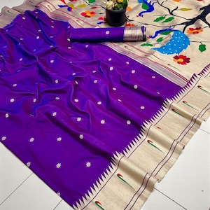 Traditioneller Paithani Seiden Saree: Indischer Hochzeits Sari mit Zari