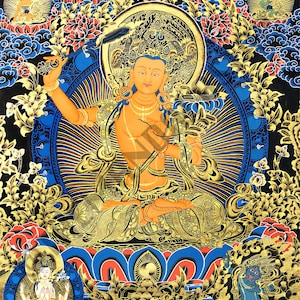 Gold Cerulean Bodhisattva Manjushri Tibetan Buddhist Thangka