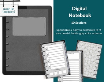 Digital notebook for Goodnotes & Notability (instant download) 10 hyperlinked tabs, iPad journal, PDF template, lined dotted grid paper