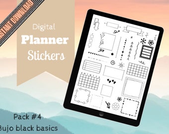 Black & White Bujo Digital Stickers, Planner Stickers (Digital Download)
