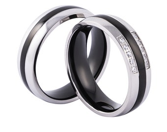 Engagement Rings Friendship Rings Partner Rings Wedding Rings Zirconia Silver / Black Engraving
