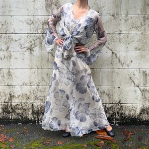 Vintage 1930s Dress | 30s Silk Sheer Floral Dress | 30s Bolero Dress | 30s Bias Cut Silk Dress | 30s Garden Dress