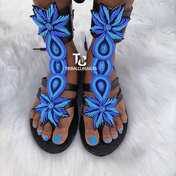 Gladiator sandals, leather sandals, beaded sandals, multicolored sandals, maasai sandals, summer sandals, sandals for women