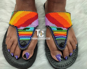 Sandalias Maasai, sandalias de cuero, sandalias hechas a mano, sandalias con cuentas, sandalias de mujer, sandalias chanclas, sandalias de verano, sandalias Boho,