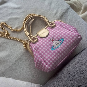Bolso mini rosa de anime de Nana, bolso de cuadros vichy Saturn Orb