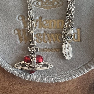 vivienne westwood style red heart saturn necklace