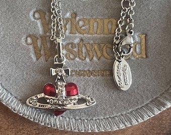 vivienne westwood style red heart saturn necklace