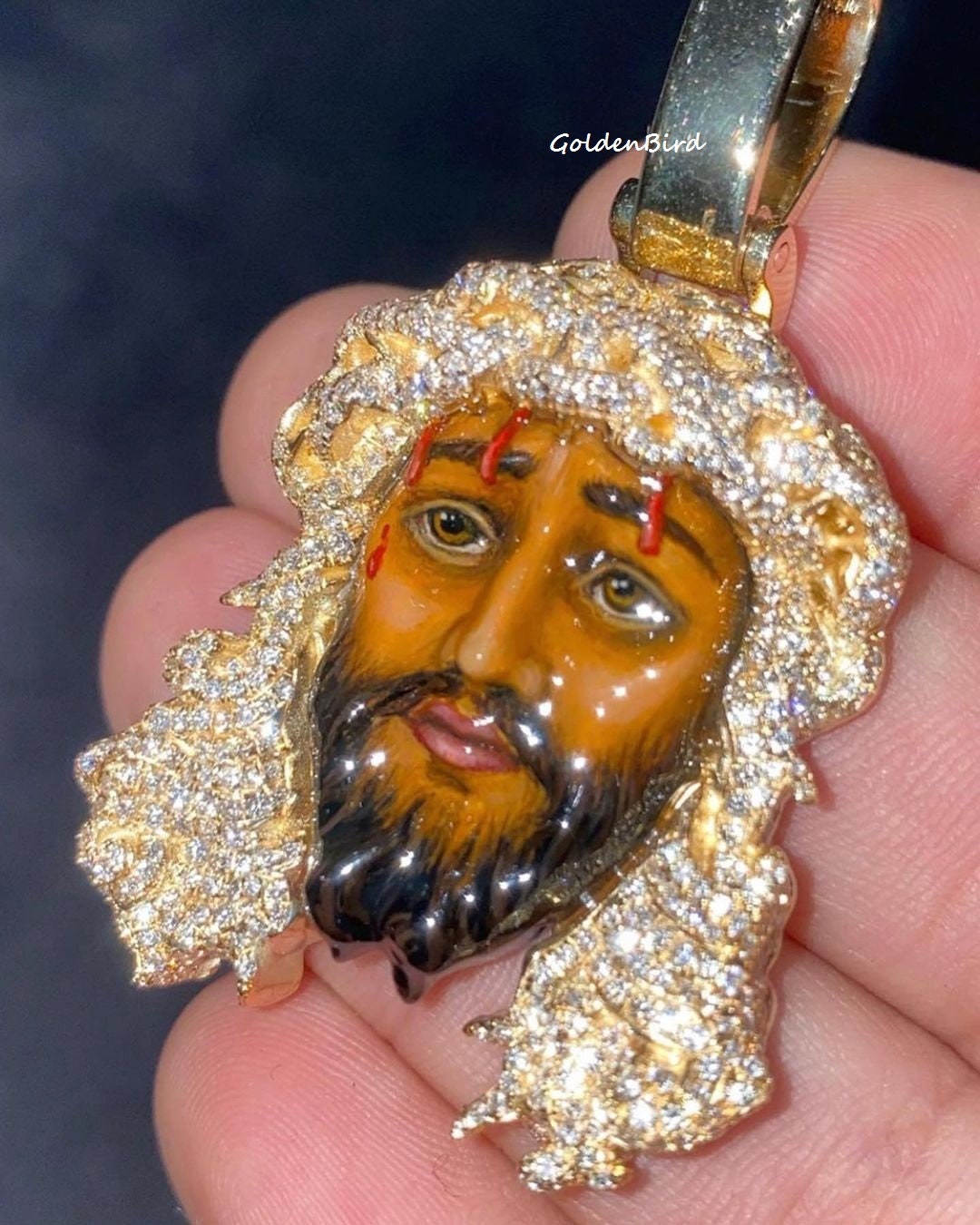 Custom Made Handpainted Enamel Jesus Piece CZ/VVS Moissanite Etsy