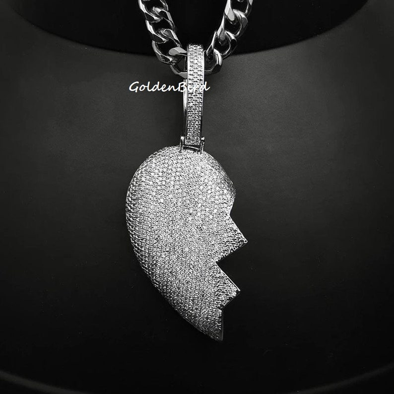 Custom Made Broken Heart Diamond Encrusted 14k White Gold VVS Etsy