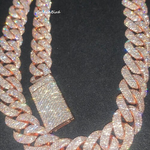 Custom Made 10mm Cuban Chain Round Honeycomb Setting CZ/VVS Moissanite Diamond/925 Sterling Silver/Hip Hop Jewelry/Custom Hiphop Jewelry