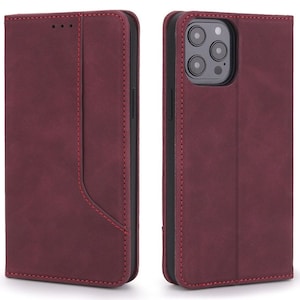 Funda de cuero para iPhone 12 con billetera Funda para iPhone 12 Pro Regalo personalizado del Día del Padre iPhone 12 Pro Max funda iPhone 12 mini funda Wine Red