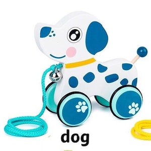 Large Wooden Cartoon Dog, Handmade gift, Children Drag Car, Intelligence Hand Pull Rope to Push, The Walker Car, Early Education