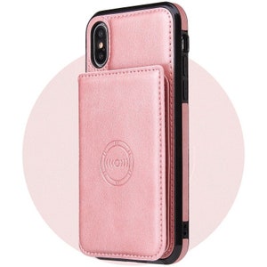 Funda de cuero para iPhone 12 más billetera, funda magnética para iPhone 12 Pro Max, mini funda personalizada para iPhone 12 de regalo del Día del Padre con tarjetero Rosa