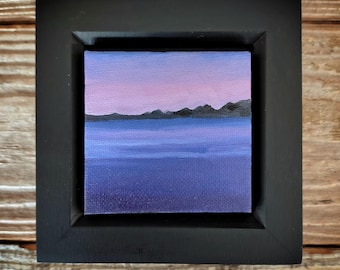 Tiny painting oil on canvas pink sunset