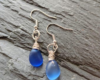 Sea glass earings wire woven