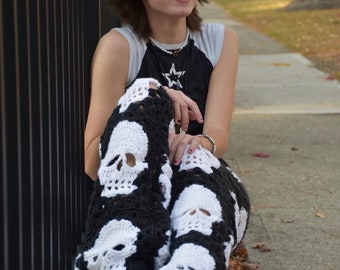 Handmade Crochet Skull Pants, Rave Wear, Comfy Clothes