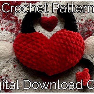 Patrón de crochet de corazón diabólico: Ángel y demonio amigurumi con alas, cuernos y cola