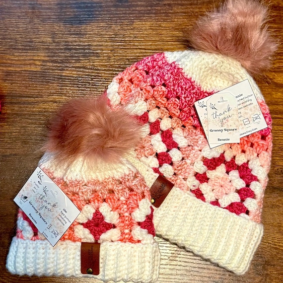 Trendy Crochet Beanie, Granny Square Beanie, Fuzzy Pom Pom  display picture 1