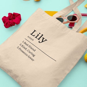 Personalised Name Definition Tote Bag, Personalised gift, Personalised tote bag uk, Name quote prints, Canvas bag, Bag for life UK