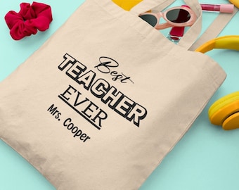 Personalised Teacher Tote Bag | Custom Name Teacher Gift UK | Thank You Teacher Present | End of Term Gift | Classroom Bag