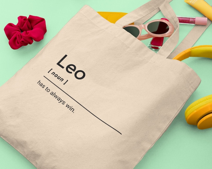 Leo Definition Tote Bag, Leo Gift, Leo Bag, Gift for Leo, Horoscope Bag, Leo quote prints, Star sign gift, Zodiac Astrology Horoscope gift