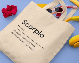 Scorpio Definition Funny Tote Bag, Zodiac Canvas Bag, Scorpio Gift UK, Humorous Star Sign Shopper, Scorpio Birthday Gift