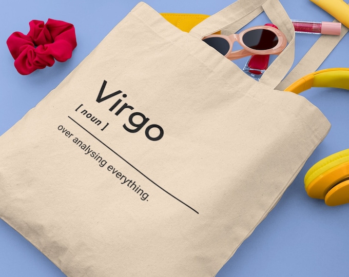 Funny Virgo Definition Tote Bag, Zodiac Canvas Shopper UK, Astrology Gift, Novelty Star Sign Bag, Virgo Birthday Present