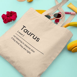 Taurus Definition Tote Bag, Taurus Gift, Taurus Bag, Gift for Taurus, Horoscope Bag, Zodiac Gift, Star sign gift, Taurus quote prints