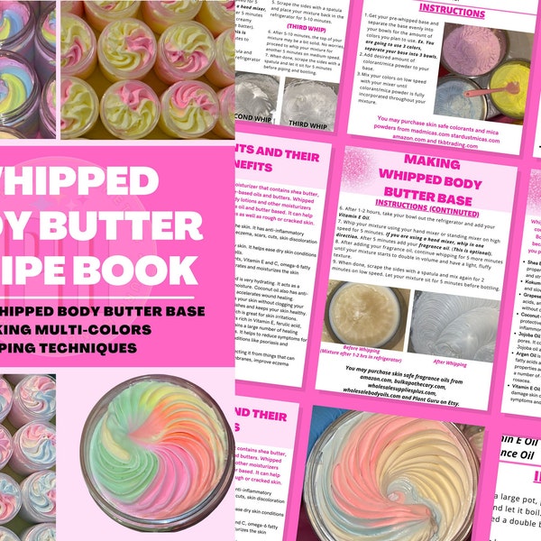 Whipped Body Butter Recipe Book | Very Informative | How to make, pipe and store body butters | Includes where to get fragrance oils |