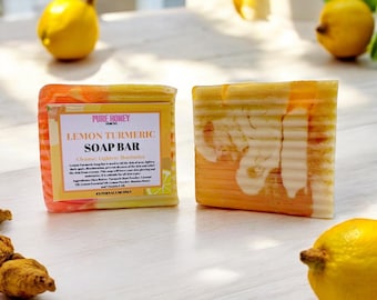 de savon au citron et au curcuma | Pain de savon éclaircissant pour l'acné, les taches brunes, la décoloration et le teint irrégulier