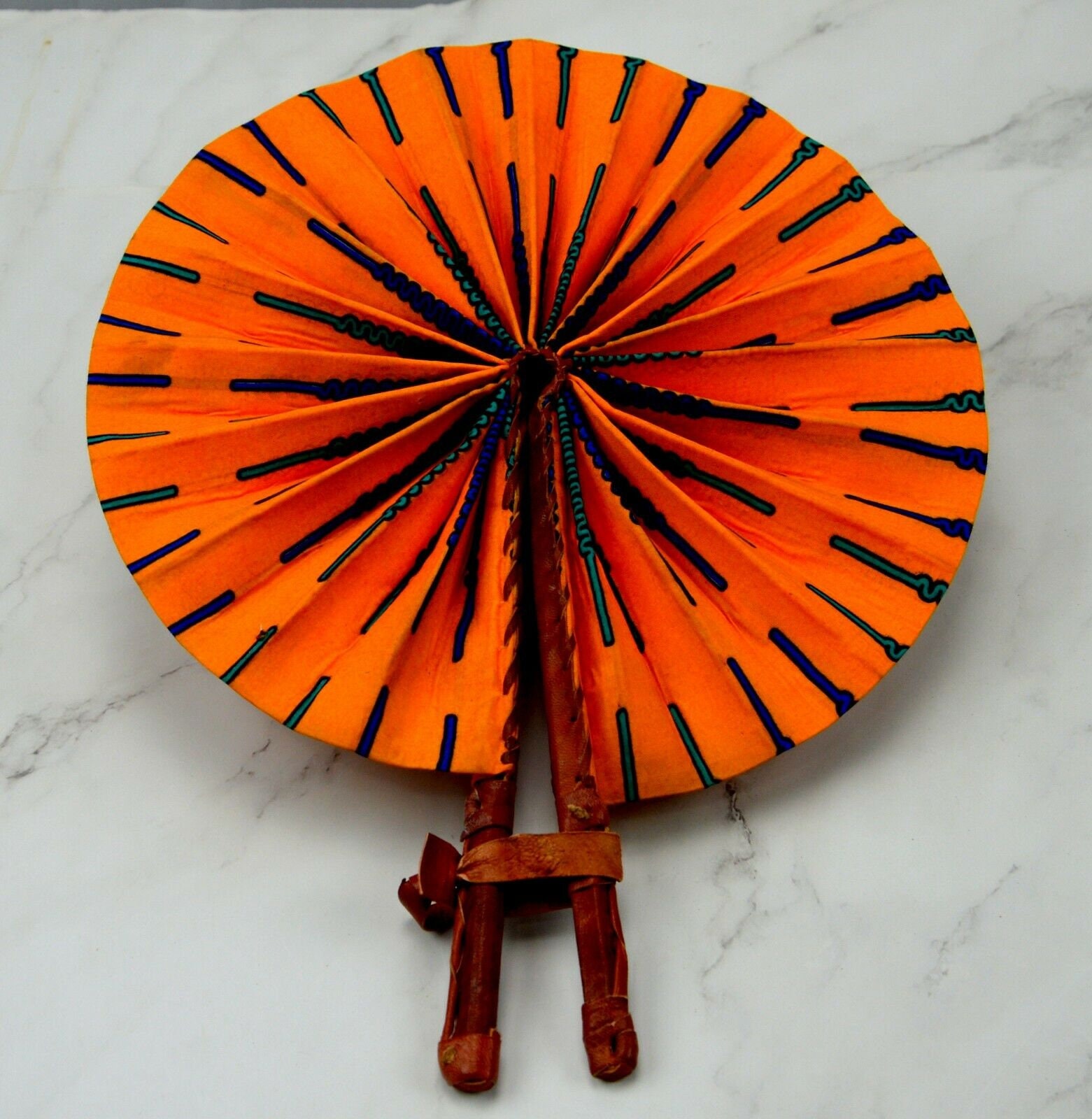 Handheld fan Handmade fans. African Fabric with Leather Etsy