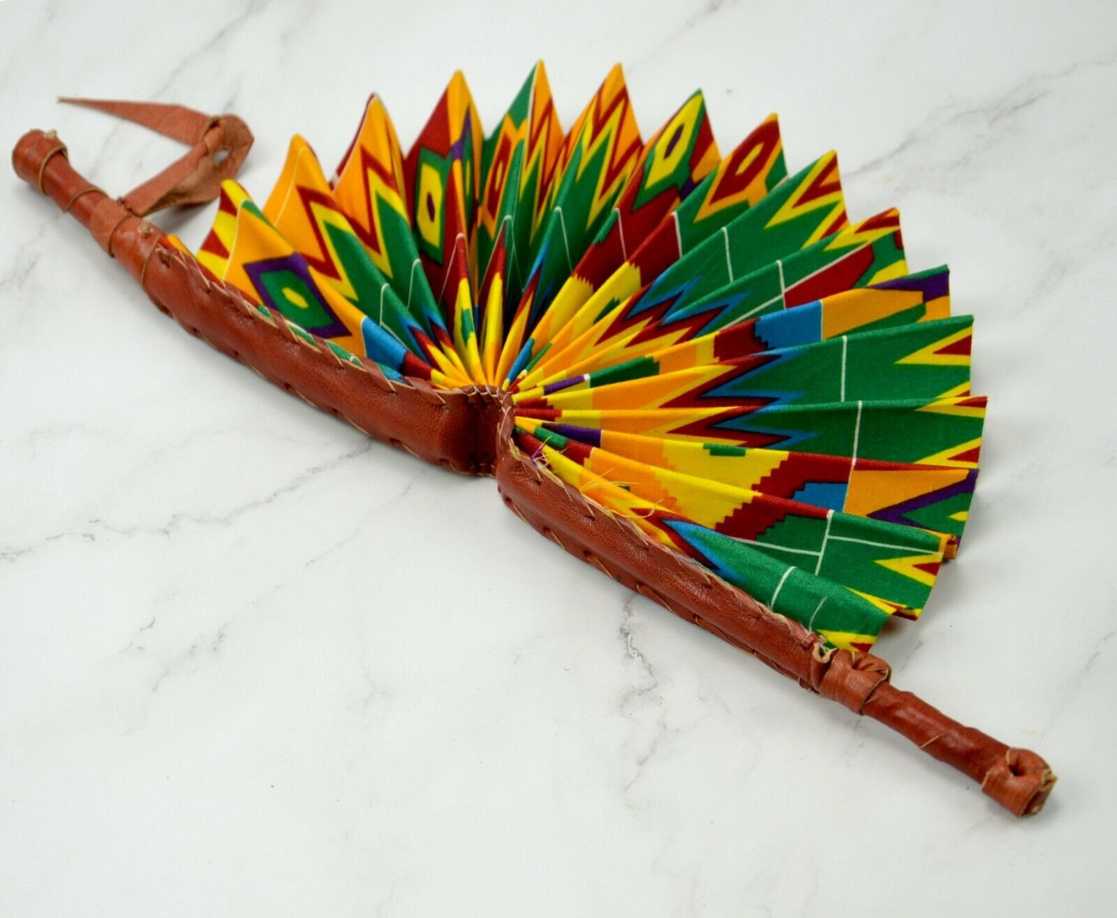 Handheld fan Handmade fans. African Fabric with Leather Etsy