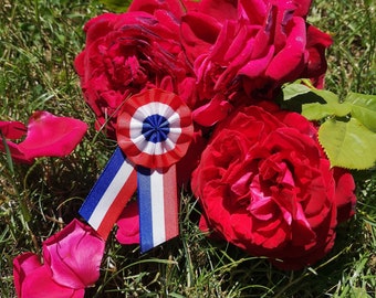 Escarapela tricolor de la Revolución Francesa - Fabricada en Francia (5x11cm / 4,3x1,9in) Roseta azul blanca roja, bicornio de Napoleón, ayuntamiento..)