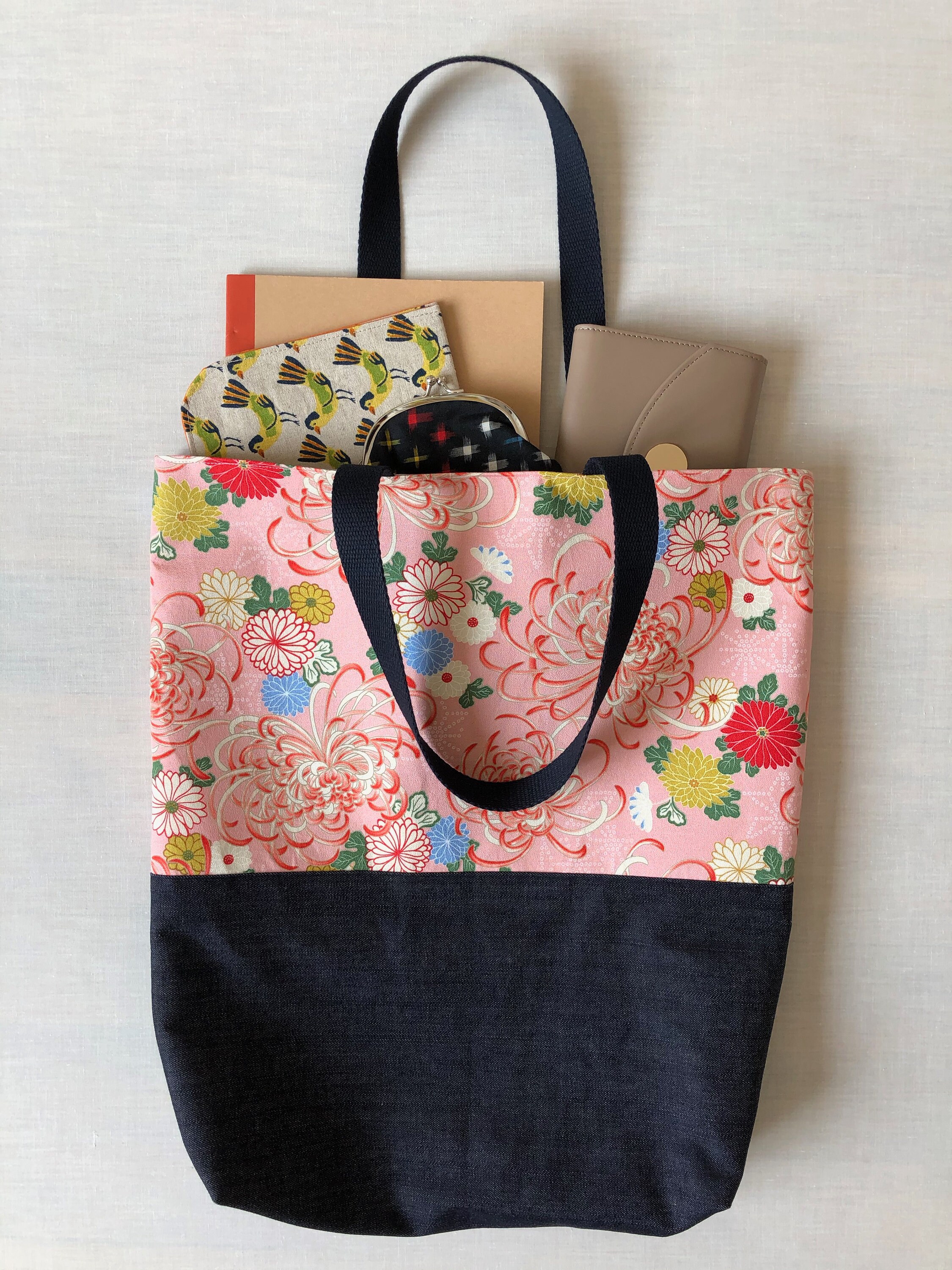 Tote bag Japanese fabric kikupinkblue flower Etsy