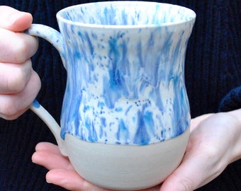 Waterfall blue mugs | stoneware | large hand thrown mugs | hand made mugs | hand painted mugs | unique gift | 3/4 pint (426ml)