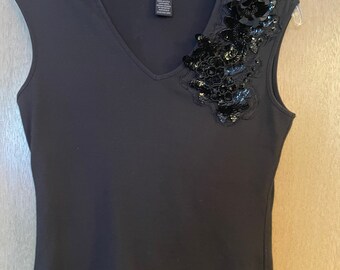 Vintage The Limited beaded sleeveless black blouse