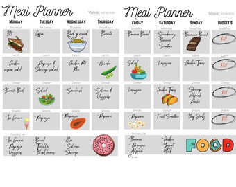 Meal Planner Printable | Weekly Meal Planner | Food Tracker | Budget Tracker | Grocery List