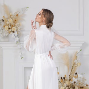 Wedding robe / Bride robe for wedding day / Long bridal robe  pleated sleeves / Mother of bride robe / Satin bridal robe