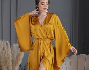 Silk robe,Long silk robe,Silk kimono robe, Silk kimono, Kimono silk robe, Long kimono robe, Long satin robe, Long bridal robe, Boudoir robe