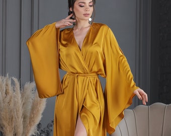 Kimono silk robe | Kimono Sleeve Long Robe | Long Sleeve Robe | Maxi robe | Long robe |Wedding long robe Japanese kimono robe