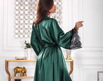 dark green silk robe