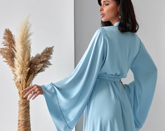Kimono dressing gown Bridal long silk satin robe Bridesmaid Gift