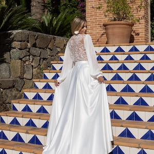 Lace Bridal Robe with Train, Long White Kimono Boudoir Robe