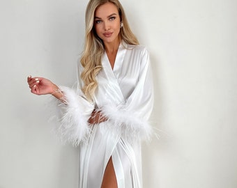 Bride robe / Bride robe for wedding day / Sheer bride robe / Bridal shower robe / Ostrich Feather robe / Wedding robe / Sheer feather robe