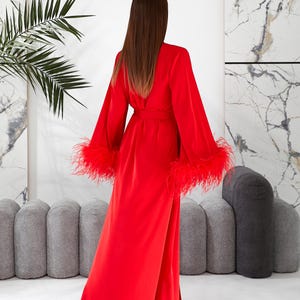 Long Silk Robe Black Satin Kimono Robe Ostrich Feather Robe Long ...