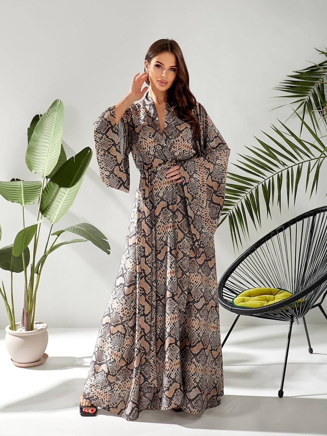 Long Bridal Robes - Silk Kimono Robe Print Python- Bridesmaid Robes ...
