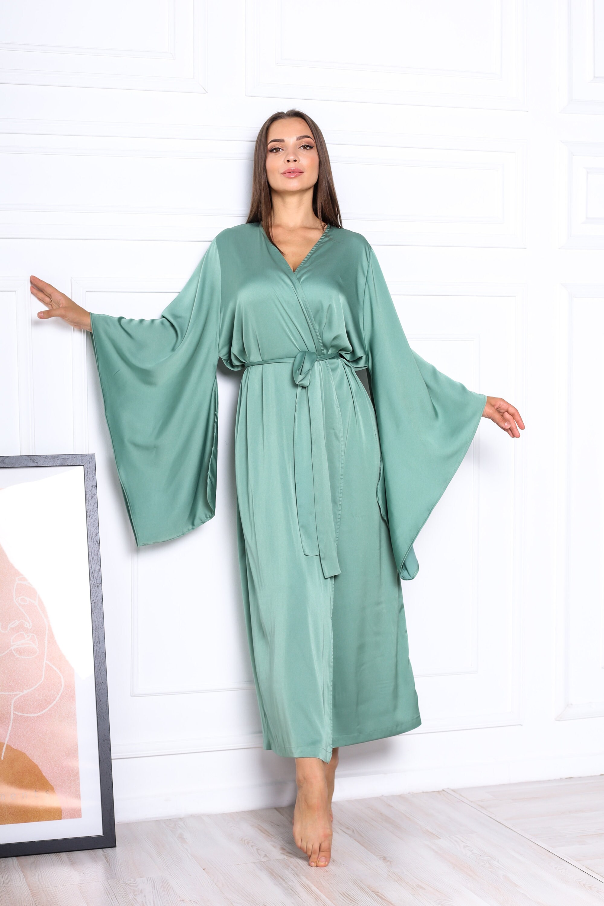 Silk robe kimonoLong silk robeBridal long robeKimono silk Etsy