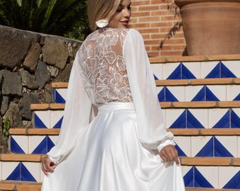 Long Lace Bridal Robe, Wedding Dressing Gown, Bridal Gift