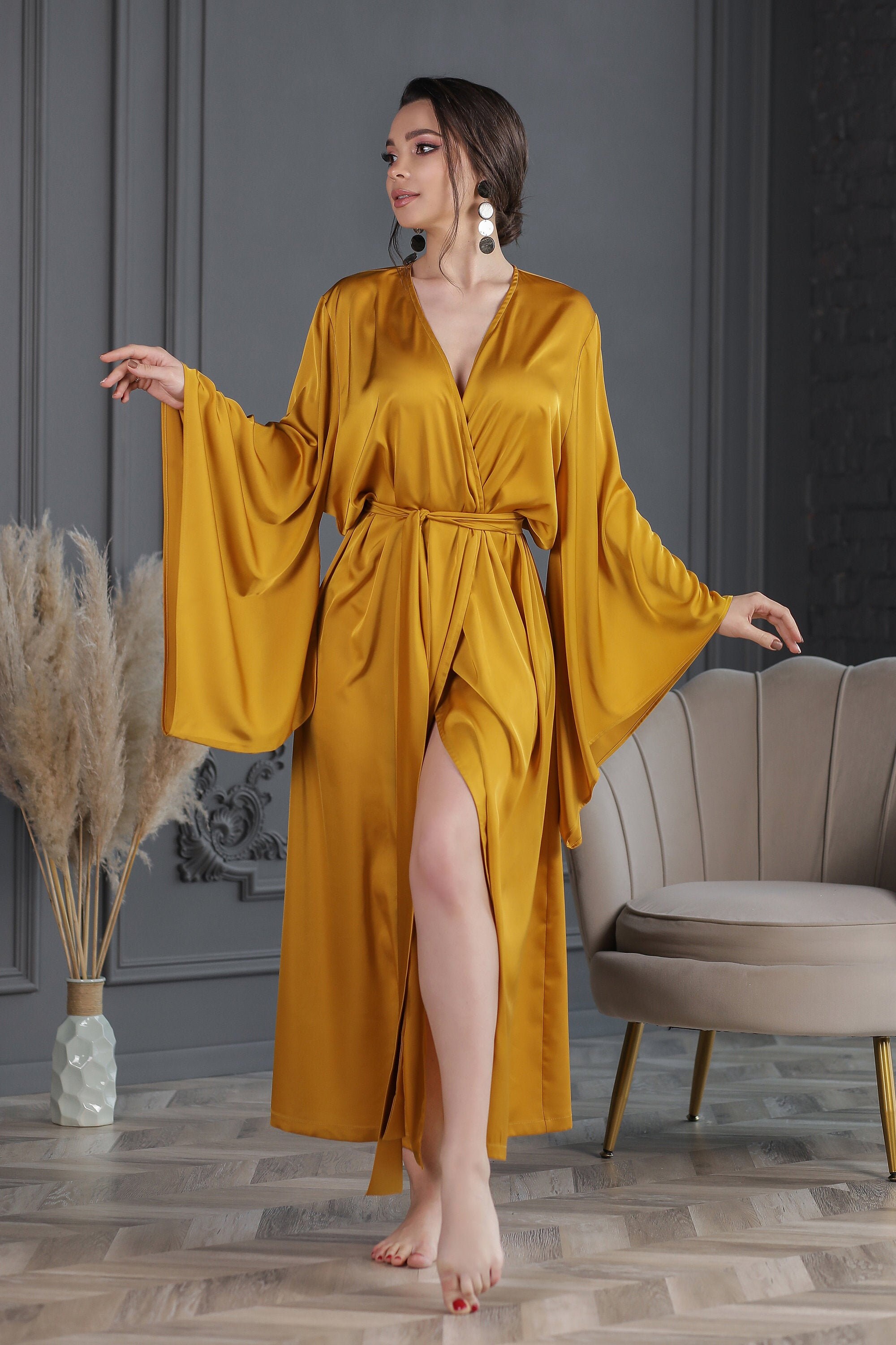 Silk robe Silk kimono robe Long silk robe Silk dressing gown Etsy